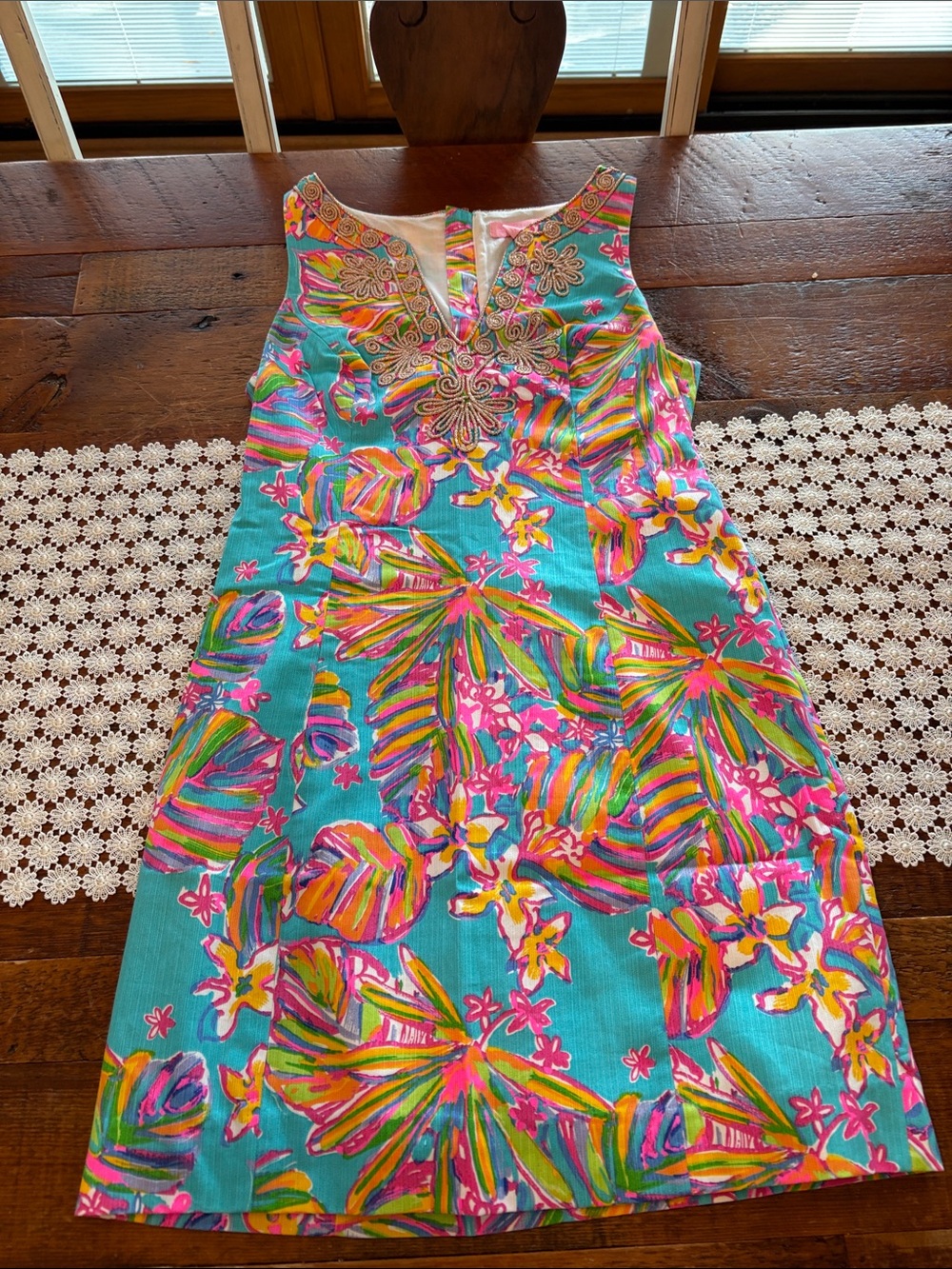 Lilly Pulitzer Turquoise Multicolor Tropical Shift Dress size 2.